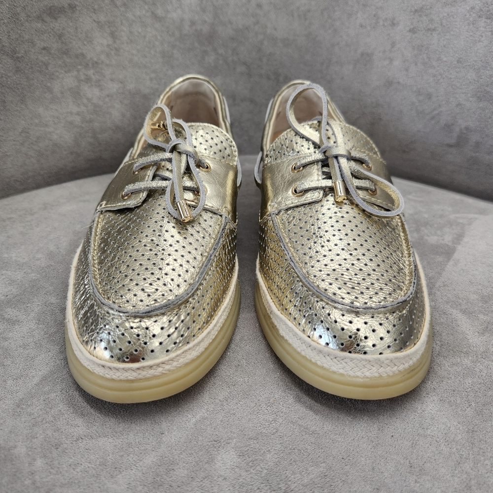 Dolce Vita Loafers 10 Platinum Gold Leather Doris Perforated Metallic New $140 - Picture 10 of 16